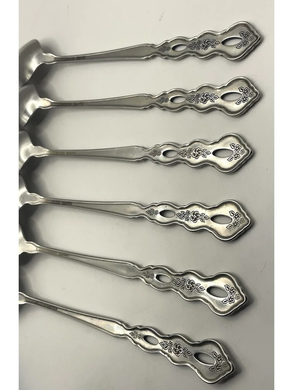 6- Oneida Community FANTASY Burnished Stainless Pierced Iced Tea spoon ~ 7 5/8”